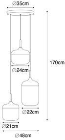 Függőlámpa fekete arannyal és füstüveggel 3-lámpás kerek - Kyan