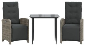 vidaXL 3 részes szürke polyrattan bisztrógarnitúra párnákkal