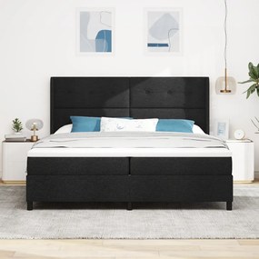 Boxspringsz MIDI Ágy Matrac &amp; LED Fekete 200x200 cm Szövet