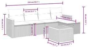 6 részes fekete polyrattan kerti ülőgarnitúra párnákkal