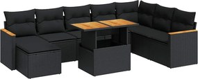 vidaXL 9 részes fekete polyrattan akácfa kerti ülőgarnitúra párnákkal