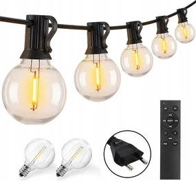 Kerti Füzér Világítás 15M 25X Led Izzó Távirányítóval Dimmerelhető Lánc