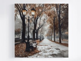 Vászonkép Canvas Tájkép Város Utca Sikátor Padok Ősz Eső 40x40