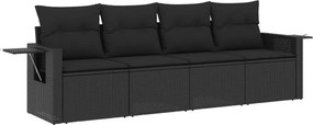 vidaXL 4 részes fekete polyrattan kerti ülőgarnitúra párnákkal