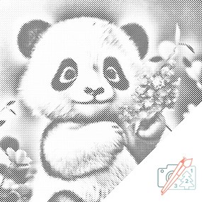 Gario PontPöttyöző Aranyos panda Méret: 50 x 50 cm, Keretezés: Keret nélkül (csak a vászon), Pontok színe: Fekete