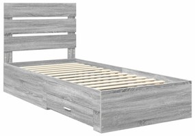 vidaXL Ágykeret fiókkal fejtámlával Szürke Sonoma 100 x 200 cm Faanyag