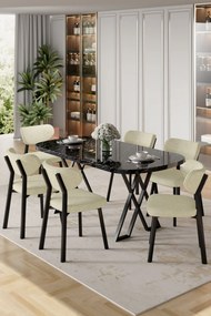 Axton étkezőgarnitúra, fekete márvány-krém, 168 cm – TR240CHR2719
