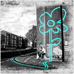 Poszter 70x70 Banksy Türkiz virág