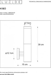 LUCIDE 14863-01-12 KIBO Modern Kültéri Fali Lámpa E27 IP44