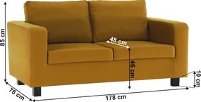 Teljesen kárpitozott heverő, 3-as ülés, mustár színű szövet, LUANA