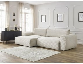 Krémszínű kordbársony kinyitható sarokkanapé (bal oldali) Lucien – Bobochic Paris