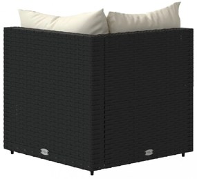 2 db fekete polyrattan kerti sarokkanapé párnákkal