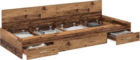 vidaXL Ágykeret fejtámlával fiókkal Öreg fa 100 x 200 cm Faanyag