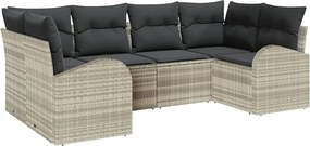 vidaXL Kerti Kanapé Szett párnával 6 pcs Világosszürke Poly Rattan