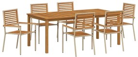 vidaXL Kert étkező szett 7 pcs Bézs Tömör Akácfa