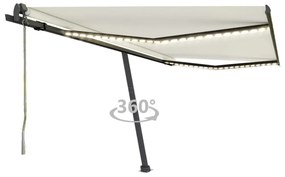 krémszínű automata szélérzékelős és LED-es napellenző 450x350cm