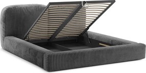 Szürke kárpitozott ágyneműtartós franciaágy ágyráccsal 180x200 cm Martina – Micadoni