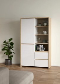 Vitrin, hickory tölgy/extra magasfényű fehér, NEXT 50317
