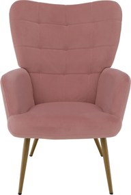 Fotel lábtartóval, rózsaszín Velvet szövet/tölgy, HABEN
