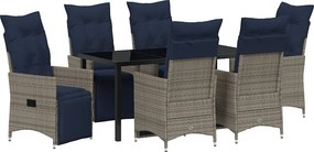 vidaXL Asztal és szék szett párnával 7 pcs Szürke PE Rattan