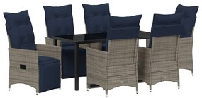 vidaXL Asztal és szék szett párnával 7 pcs Szürke PE Rattan
