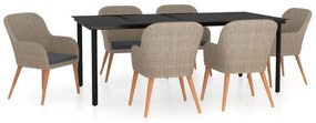 vidaXL 7 részes barna kerti étkezőgarnitúra párnákkal