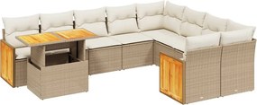 vidaXL 10 részes bézs polyrattan kerti ülőgarnitúra párnával