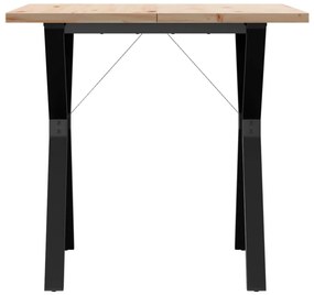 Tömör fenyőfa és acél étkezőasztal Y-vázzal 80x80x75,5 cm