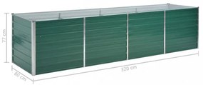 zöld horganyzott acél kerti magaságyás 320 x 80 x 77 cm