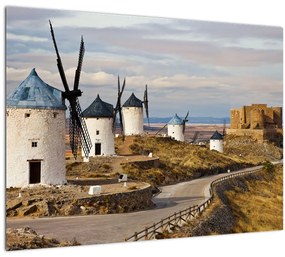 Kép - Consuegra szélmalmai, Spanyolország (üvegen) (70x50 cm)