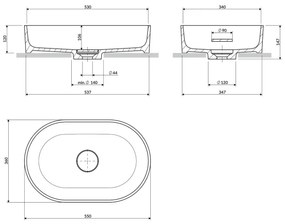 OMNIRES OVOUNAG OVO 55x36 cm mosdó laposra, dolomit, matt hamuszürke