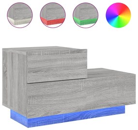Szürke sonoma éjjeliszekrény LED-világítással 70 x 36 x 40,5 cm