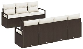 8 darabos Kerti Sofa Szett Párnákkal Barna Poli Rattan, 2 Személyes Kerti Sofa Párnákkal Barna Poli Rattan
