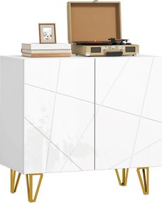 HOMCOM Nappali Büfé Szekrény 2 Ajtóval és Állítható Polcokkal Konyhába és Előszobába 80x40x75 cm Fényes Fehér | Aosom