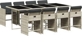 vidaXL 9részes világosszürke polyrattan kerti étkezőgarnitúra párnával