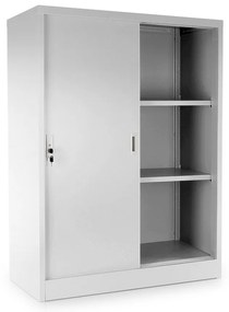 Közepes univerzális fém szekrény tolóajtókkal 90 x 40 x 120 cm, hengerzár, szürke - ral 7035