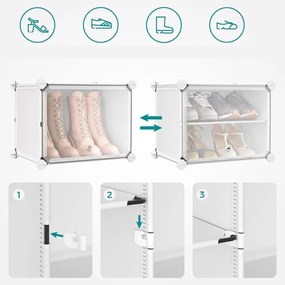 KIMBERLY cipőtároló, 10 rekesz, fehér/átlátszó SongmicsHome