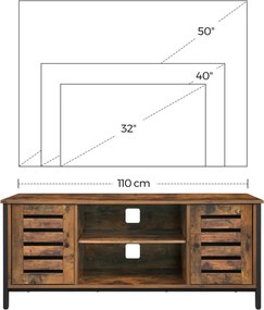 TV szekrény polcokkal és két ajtóval, rusztikus barna 110x40x50cm