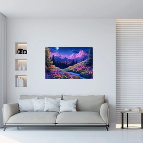 Kép - Lila táj teljes holdfénynél (90x60 cm)