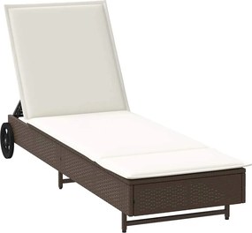vidaXL barna polyrattan napozóágy párnával és kerekekkel