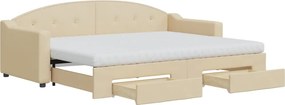 vidaXL krémszínű kihúzható szövet heverő fiókokkal 80 x 200 cm