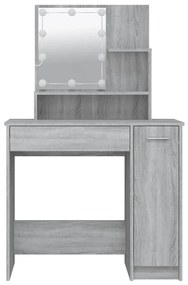Szürke sonoma LED-es fésülködőasztal 86,5 x 35 x 136 cm