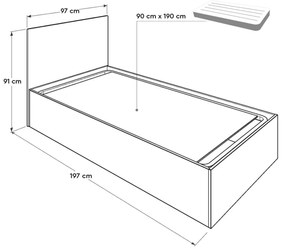 Egyszemélyes ágy 90 cm Kalabora (ágyráccsal) (tárolóhellyel) (fehér). 1108497
