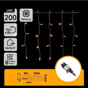 Aigostar - LED kültéri karácsonyi fényfüzér 200xLED/3,6W/230V/8 funkció 10x0,4m IP44 meleg