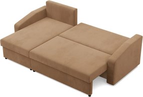 Zeus sarokkanapé, 2 ágyneműtartóval, döntött kartámasz, szövet anyag, univerzális oldal, hab töltet, barna