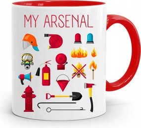 Piros Bögre Tűzoltónak Az Én Arzenálom Ajándék nyomtatott fényképpel