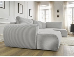 Világosszürke kordbársony kinyitható sarokkanapé (bal oldali-U alakú) Lucien – Bobochic Paris