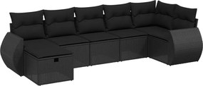vidaXL 7 részes fekete polyrattan kerti ülőgarnitúra párnával