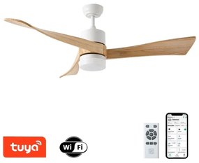 ZEVENTI - LED mennyezeti ventilátor NATURITO LED/18W/230V Wi-Fi Tuya fehér/tölgy + távirányító