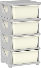 HOMCOM Gyerek Szekrény Fiókokkal Tárolóhely Szórakoztató Doboz Négy Szinten Gyermekek Szobájába 3-6 Éveseknek Krémfehér 37 x 37 x 76 cm | Aosom
